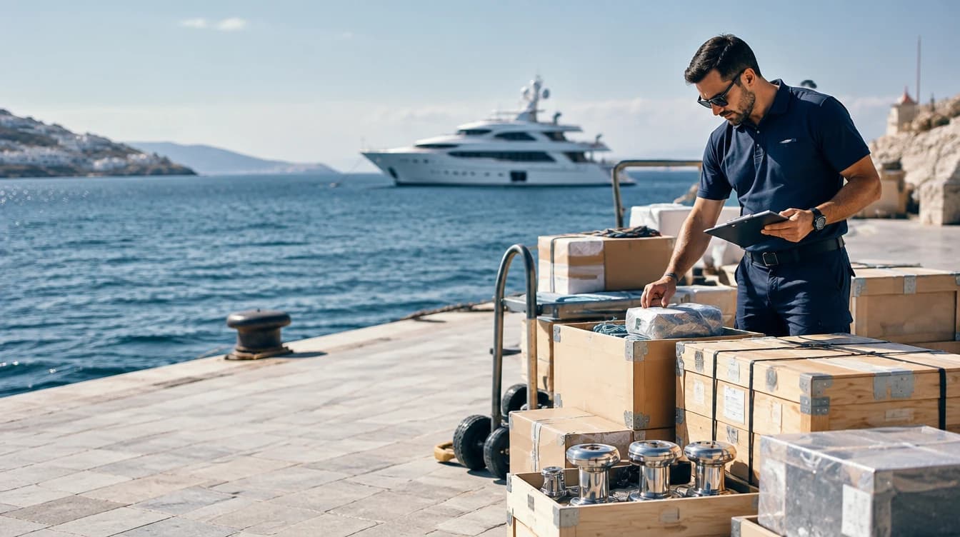 Marine supplies prepared for a yacht delivery, created with Higgsfield