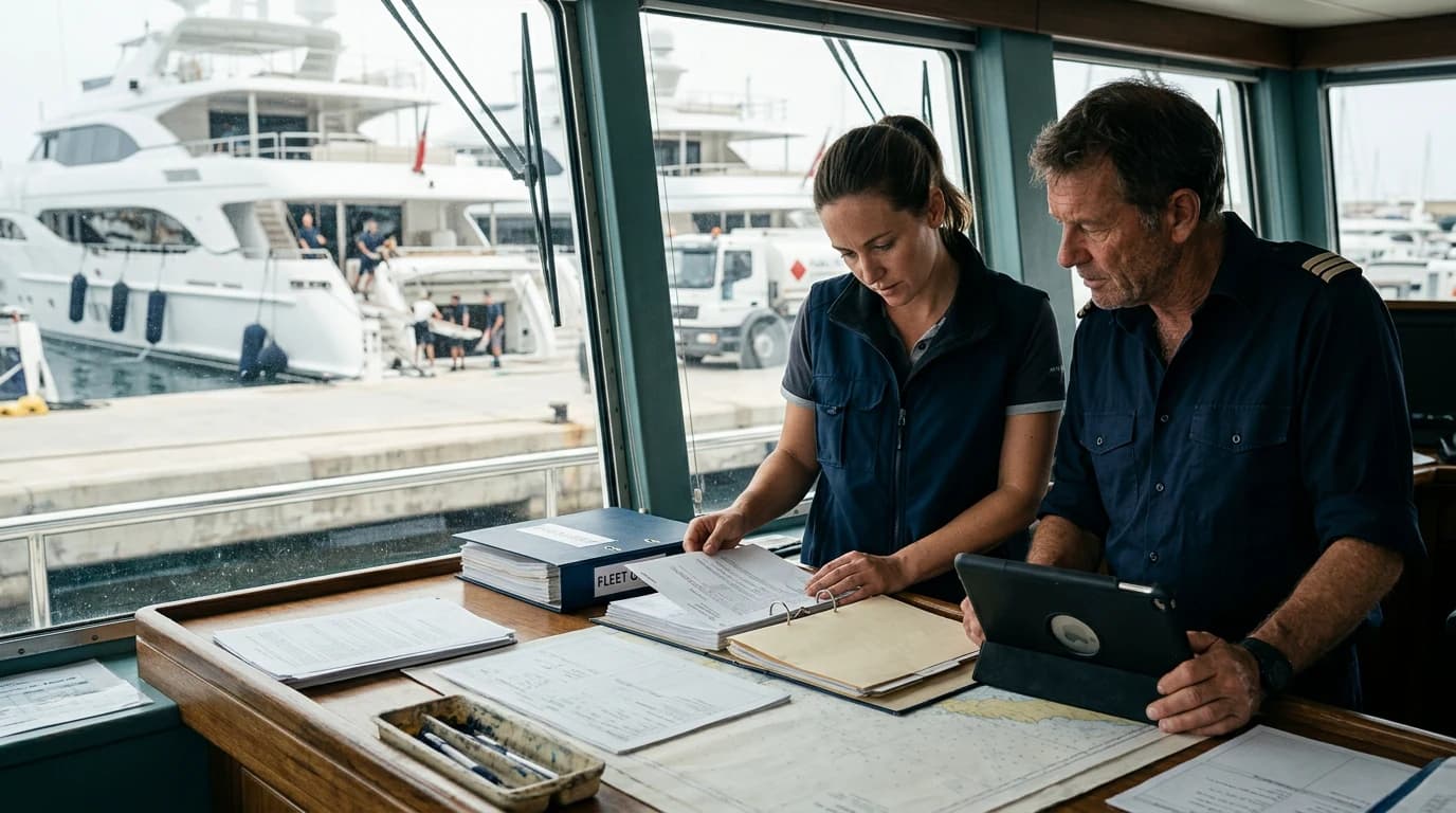 Onboard and shore colleagues coordinating vessel responsibilities