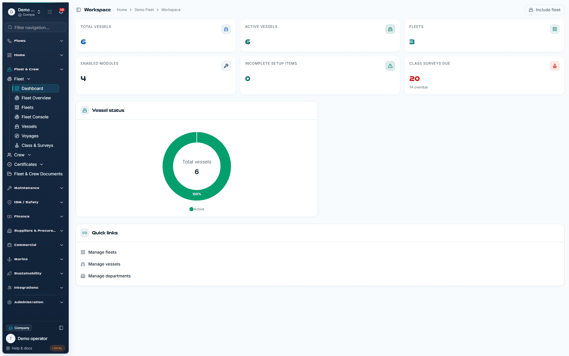 Demo Fleet Daily operations overview workspace with presentation refinements and demonstration records