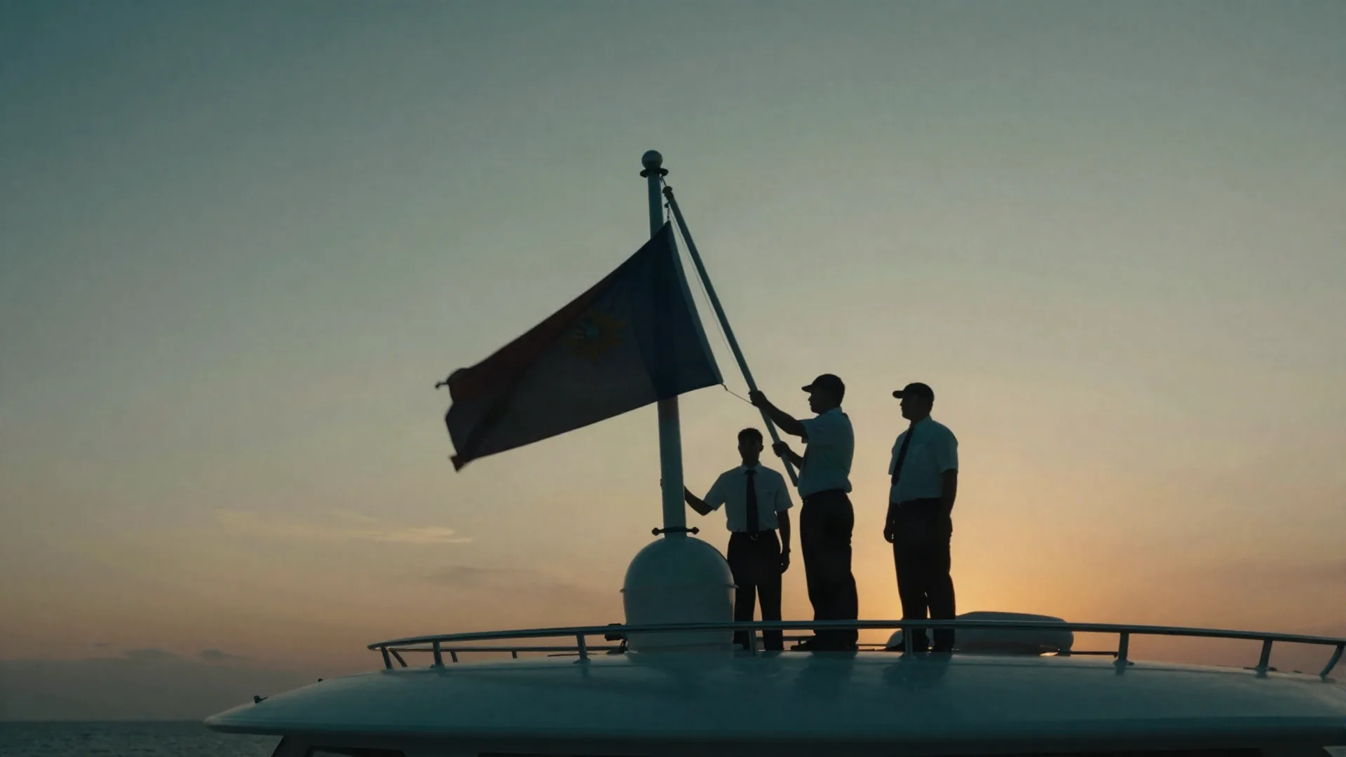 Ensign at sunset from the aft deck